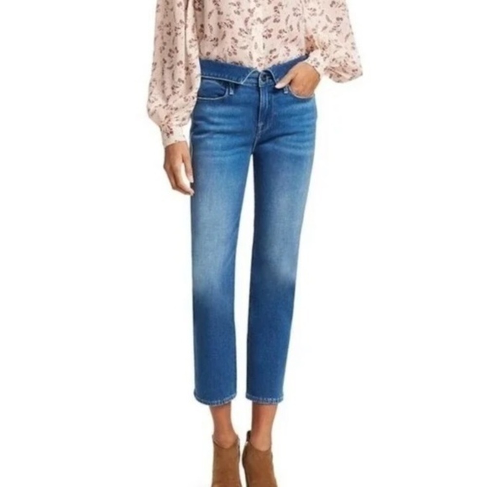 Frame Jeans Le High Straight Foldover in Stallis Blue